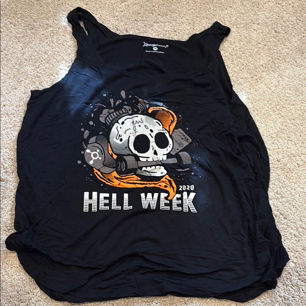 Hell Week Skull Graphic Tank Top - Black with Orange & White